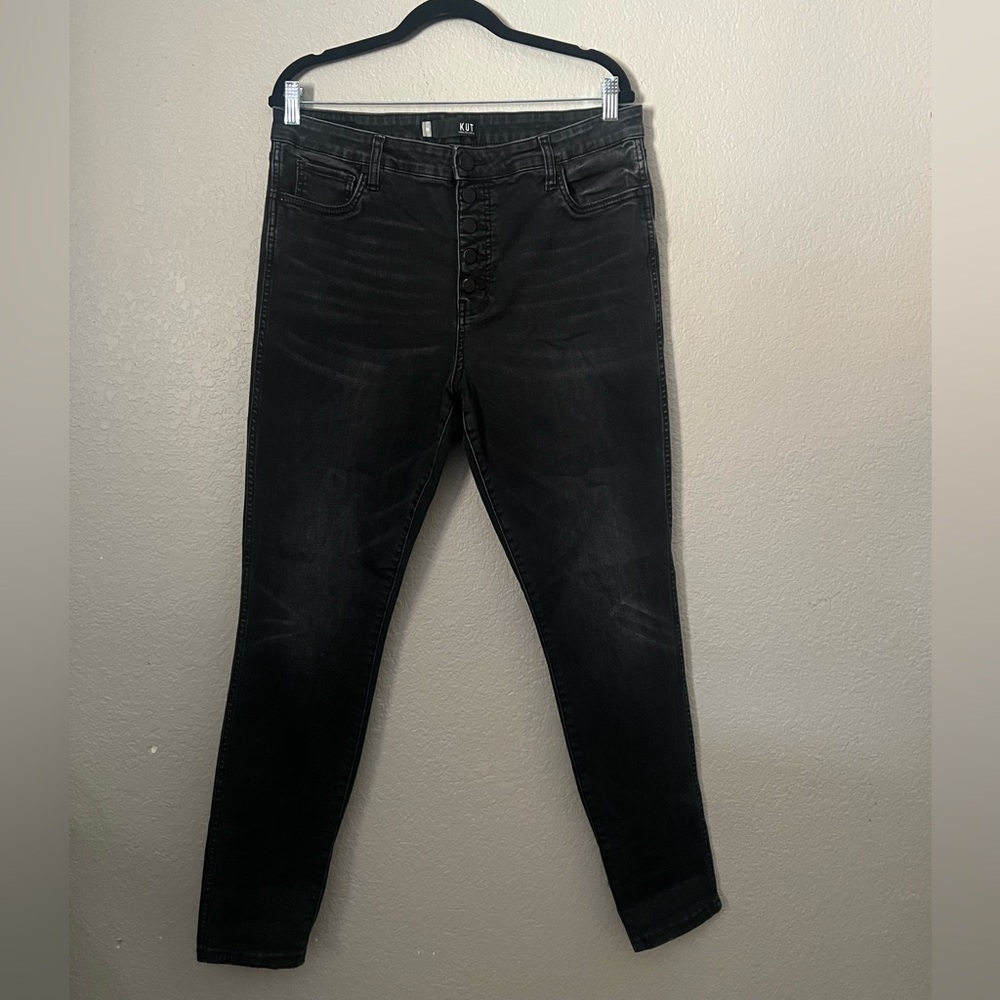 Kut from the Kloth Black High Waisted Button Fly Skinny Jeans Size 16
